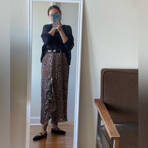 Ganni Micro-Pleated Leopard Print Georgette Midi Skirt